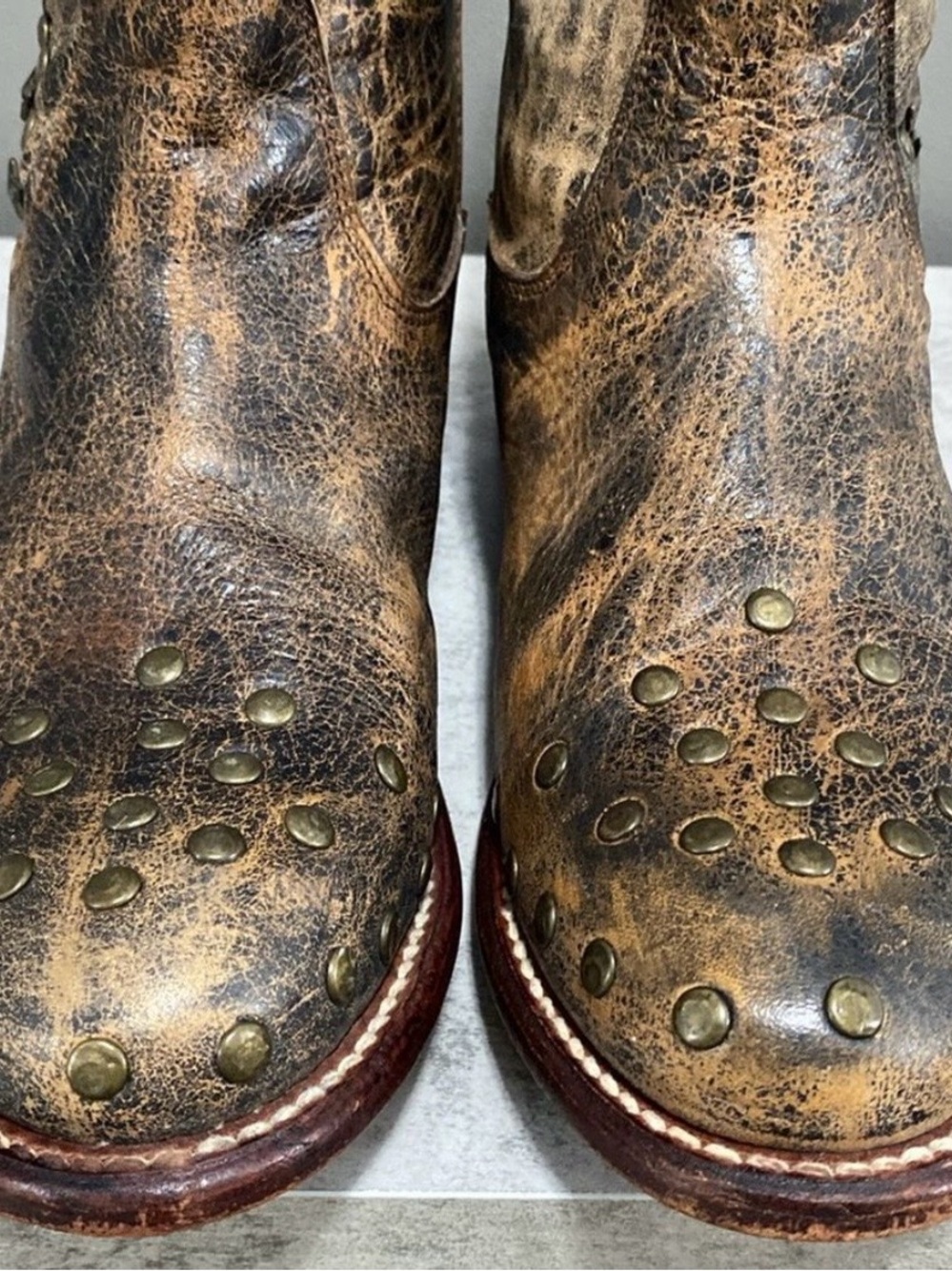 BED STU Cobbler Series Starling Studded Leather Boots Brown 6.5 - Picture 3 of 12